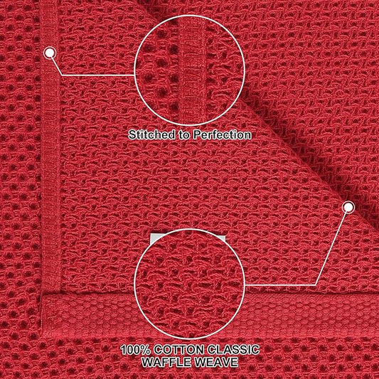 Homaxy 100% Cotton Kitchen Towels and Dishcloths Set, 12 x 12 Inches and 13 x 28 Inches, Set of 10 Bulk Kitchen Towels Set, Ultra Soft Absorbent Dish Cloths for Washing Dishes, Red