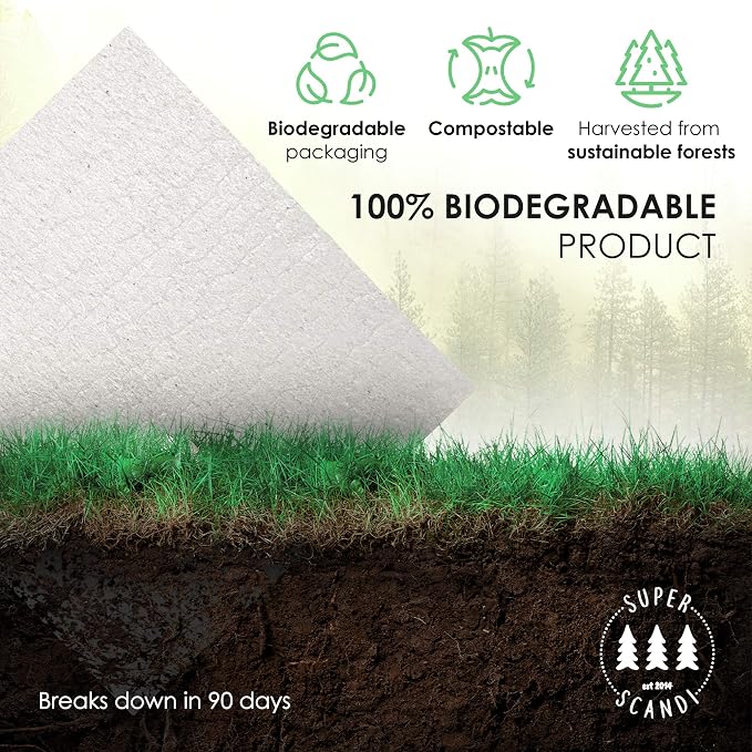 SUPERSCANDI 10 Pack Swedish Dishcloths for Kitchen - 100% Biodegradable & Compostable Reusable Paper Towels Washable, Food-Safe & Without Plastic - Dish Rags Suitable for Any Surface, White