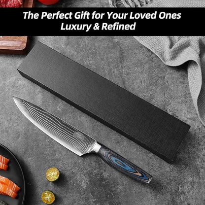 Damascus Chef Knife, 8-Inch Kitchen Knives with 9Cr18MoV Steel Core, Japanese Chef Knife with Durable Wood Handle - Professional Razor Sharp Cooking Chef Knife for Kitchen with Gift Box
