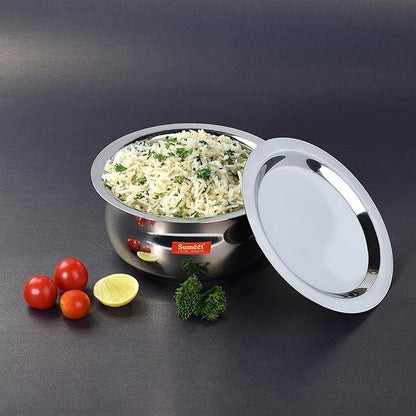 Sumeet Stainless Steel Belly Shape 8 Pc Tope/Cookware/Pot Set with Lid 380ML, 500ML, 780ML, 1.1Ltr, 1.4Ltr, 1.75Ltr, 2.4 LTR, 3.1 LTR (Silver)