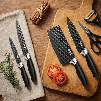 Knife Set, 6 Pieces Kitchen knife Set with Healthy Anti-Rust Coating, Stainless Steel Professional Chef Knife Sets with Elegant Box, Kitchen Knives with Scissors & Peeler for Cooking, Dishwasher Safe