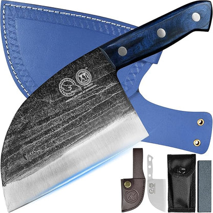 XYJ Authentic Since 1986,Ancient Forged Butcher Knives,Serbian Chef Knife With Sheath,Chinese Vegetable Meat Knives For Kitchen Camping Outdoor,Full Tang (6 inch)