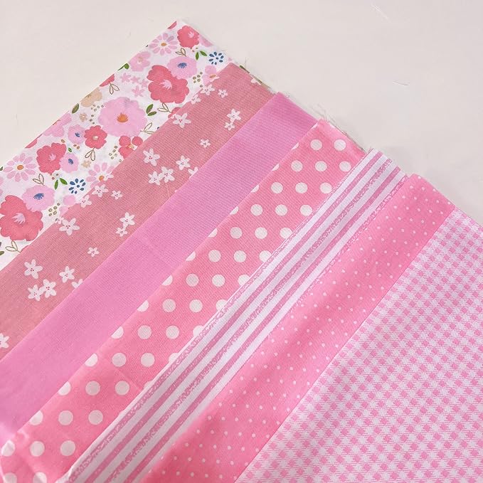7Pcs 20" x 20" Cotton Fabric DIY Making Supplies Quilting Patchwork Fabric Fat Quarter Bundles DIY for Quilting Cotton Patchwork Cushions (Mix Pink, 20 x 20 inches)