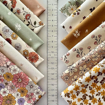 Vintage Floral Patchwork Cotton Fabric Set – 60 Pre-Cut Squares, 20×20 cm (8×8 inch), 100% Cotton, Eco Digital Print, Made in Türkiye