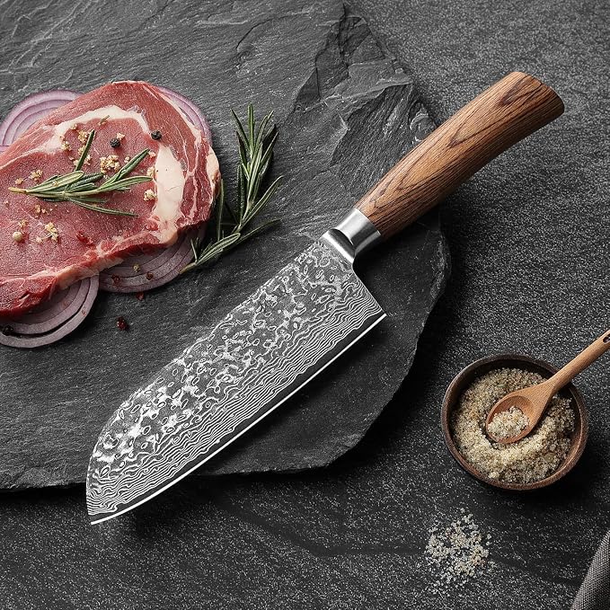Wakoli EDIB Pro Premium Big Santoku Knife – Japanese Style Kitchen Knife | 6.7-Inch Genuine Damascus Steel Blade with VG10 Core | Ergonomic Pakkawood Handle | Professional Chef Knife in Gift Box