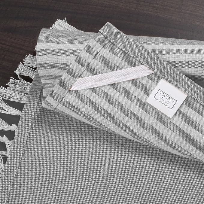 TWINY threads Set of 4 100% Cotton Turkish Kitchen Towels with Hanging Loop & Tassels (18" X 28") | Ultra Washcloth with Fringes | Reusable Hand Towels - Grey