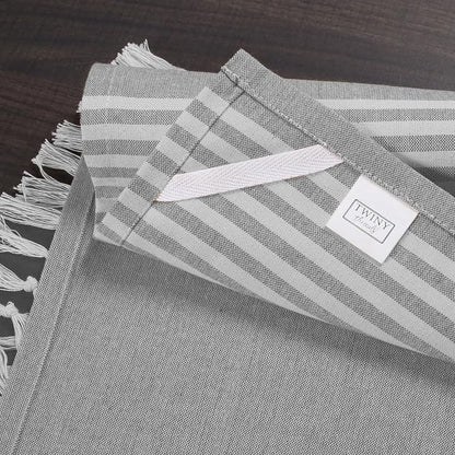 TWINY threads Set of 4 100% Cotton Turkish Kitchen Towels with Hanging Loop & Tassels (18" X 28") | Ultra Washcloth with Fringes | Reusable Hand Towels - Grey