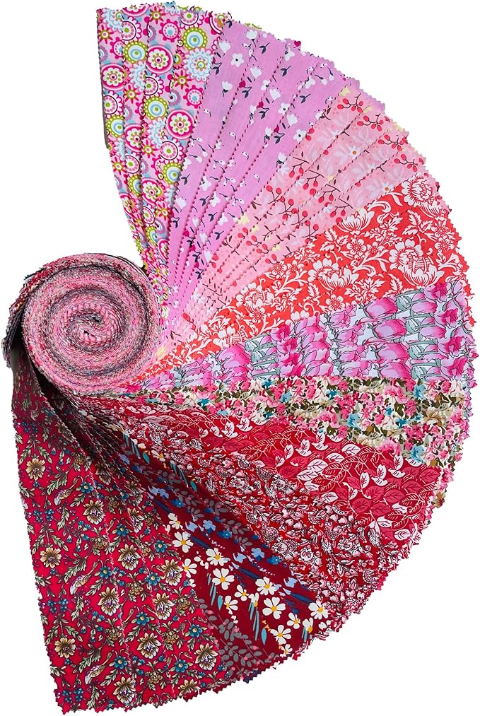40 Strip Jelly Roll Fabric Strips for Sewing, 100% Cotton for Quilting Crafting, Precut Bundles2.5 x 44" Red Printed Fabric