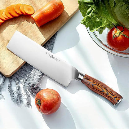 TUO Nakiri Knife 6.5" Japanese Vegetable Cleaver, Chef Knife for Kitchen Vegetable Chopping, German High Carbon Stainless Steel, Ergo Pakkawood Handle