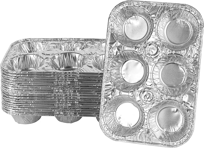 PLASTICPRO Aluminum Foil Muffin Pans Reusable and Disposable, Holds 6 Cupcakes/Muffin & Pie foil Pan Pack of 20