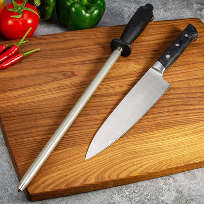 Knives Sharpener Knives Sharpening Honing Rod ALLWIN HOUSEWARE Knives Carbon Honing Steel for Chef Knives Daily Edge Maintenance Non‑Slip Handle with Anti‑Slip Metal Tip for Kitchen Cooking Gift