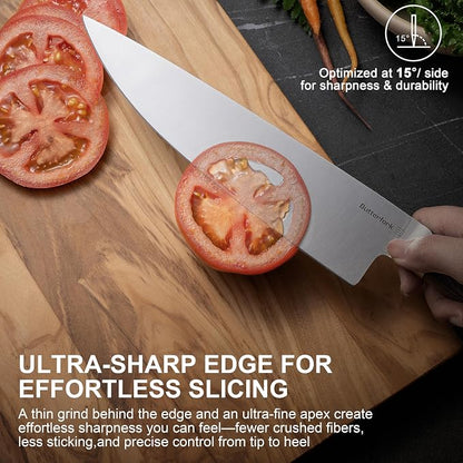 8 Inch Chef Knife, High-Carbon Stainless Steel Kitchen Knives with Pakkawood Handle, Ultra Sharp Cooking Knife for Meat & Vegetables, Gift for Home Cooks & Chefs