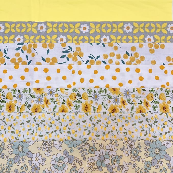 7 pcs 20" x 20" Cotton Fabric DIY Making Supplies Quilting Patchwork Fabric Fat Quarter Bundles DIY for Quilting Cotton Patchwork Cushions (Small Yellow Flowers, 20" x 20")