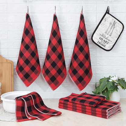 Homaxy Kitchen Towels and Dishcloths Set, 12" x 12" and 13" x 28", Set of 8 Bulk Cotton Waffle Weave Dish Towels, Super Soft Absorbent Hand Towels for Kitchen, Red & Black