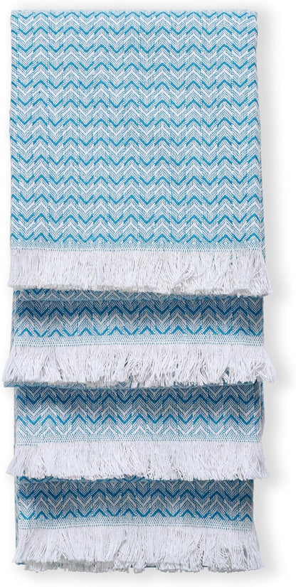 TWINY threads Kitchen Dish Towel Chevron Weave, Large Premium 100% Cotton Kitchen Linen Set, Absorbent Dish Rags for Drying Dishes, Quick Drying Washable Reusable, 4 Pack, 16x26 Inch, Turquiose Blue