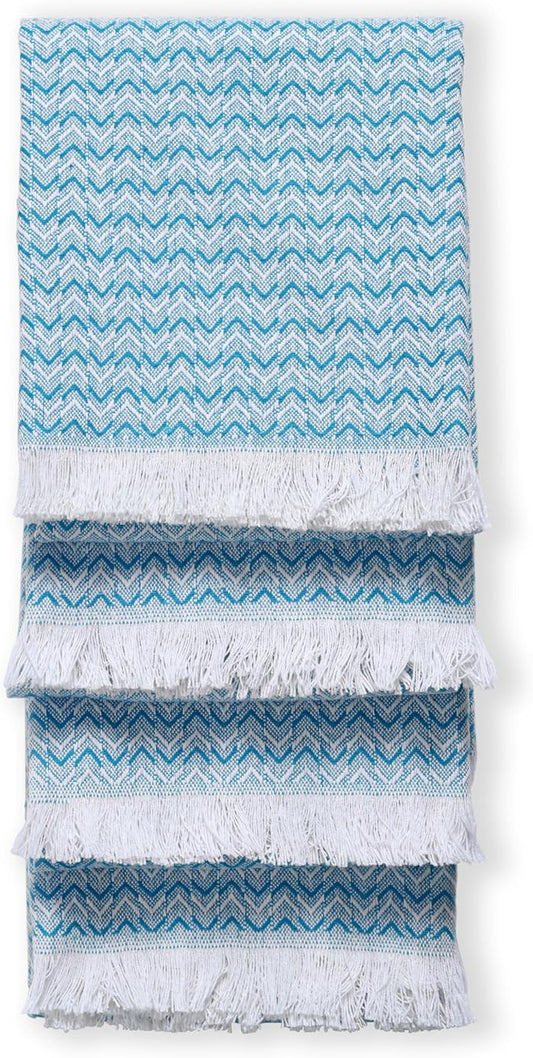 TWINY threads Kitchen Dish Towel Chevron Weave, Large Premium 100% Cotton Kitchen Linen Set, Absorbent Dish Rags for Drying Dishes, Quick Drying Washable Reusable, 4 Pack, 16x26 Inch, Turquiose Blue