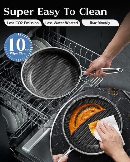 Nonstick Frying Pan with Lid 7-Inch, Durable Stainless Steel Skillet, Induction Cooktop Compatible, PFOA-Free Scratch-Proof, Dishwasher & Oven Safe, Stay-Cool Handle, Silver Kitchen Cookware