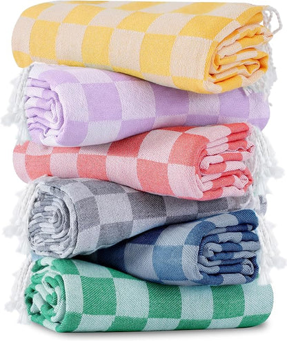 Antfuny 6 Packs Checkered Plaid Turkish Beach Towel Beach Sandproof Fast Drying Extra Large Palm Spring Cabo San Lucas Venice Trip Essentials Pueto Vallarta Nassau Cosaster Accessories Gift