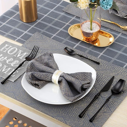 Lemeya 24-Piece Black Silverware Set for 6,Modern 18/10 Stainless Steel Flatware Set,Unique Rustic Cutlery Utensils Set,Spoon and Fork Set for Home, Restaurant,Wedding,Mirror Polished,Dishwasher Safe