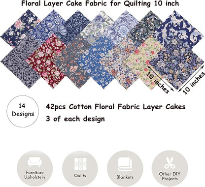 Nodsaw 42Pcs 10-inch Layer Cake Fabric, Vintage Floral Paisley Print 10x10 Cotton Fabric Squares, Layer Cakes 10 inch Squares for Quilting, Sewing, Home Décor, Bags, and Crafts