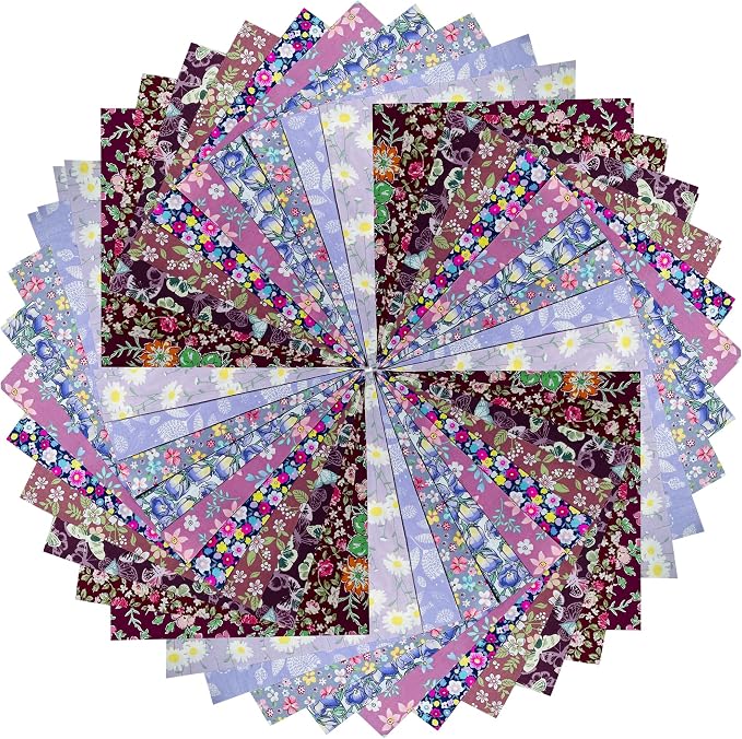 HANPATQUI 50PCS 8 x 8 inch Purple Printed 100% Cotton Fat Quarters Fabric for Sewing and Quilting Bundles Precut Fabric Square for DIY Craft Patchwork