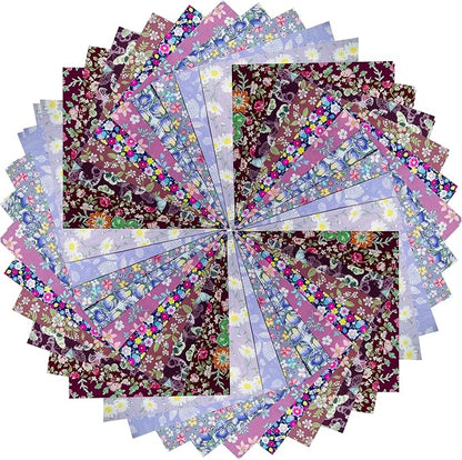 HANPATQUI 50PCS 12 x 12 inch Purple Printed 100% Cotton Fat Quarters Fabric for Sewing and Quilting Bundles Precut Fabric Square for DIY Craft Patchwork