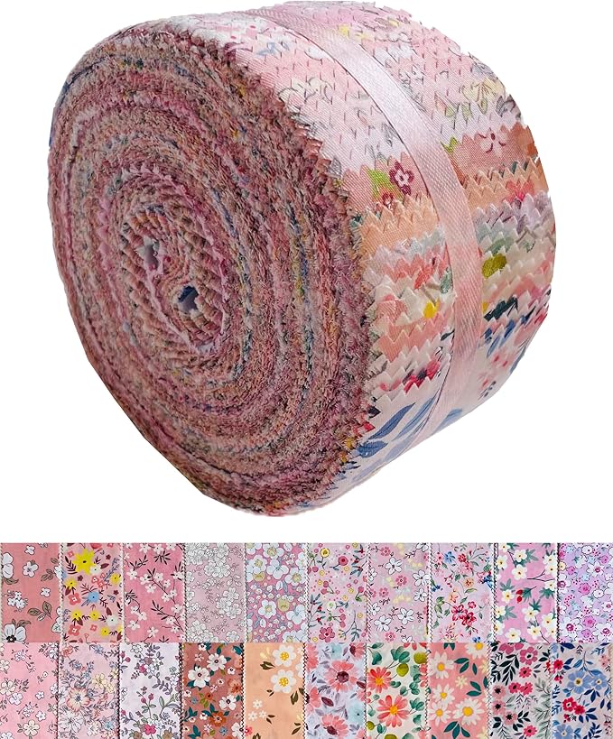 40 Strip Jelly Roll Fabric Strips for Sewing, 100% Cotton Fabric for Quilting Crafting, Precut Bundles, Patchwork Precut Quilt Squares-2.5" x 44" Pink of Youth