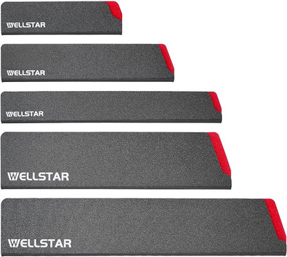 WELLSTAR Knife Edge Guards Set, 5 Piece Universal Blade Covers, BPA Free ABS Protective Blade Sheaths, Non-Scratch Felt Lining Kitchen Knives Covers (Knives not included)