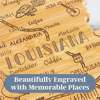 Totally Bamboo Destination Louisiana Shaped Cutting Board – Bamboo Charcuterie and Serving Board with Hang Tie for Wall Display