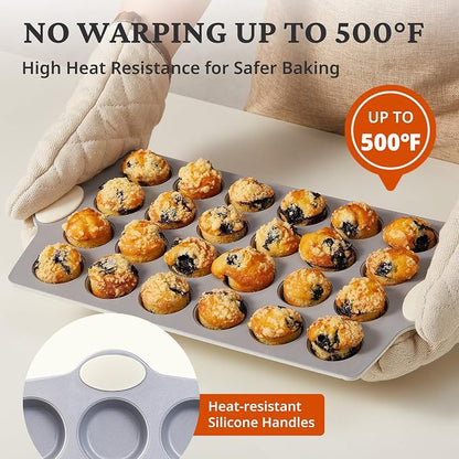 BRONYPRO 24-Cup Non Toxic Nonstick Ceramic Mini Muffin Pan & Cupcake Tin, PFOA & PFOA Free, Heavy Duty Rust-Resistant Aluminized Steel, Oven & Dishwasher Safe, Cream White