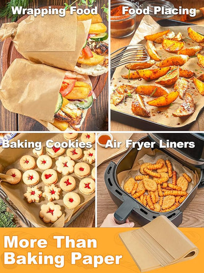 SMARTAKE 200 Pcs Parchment Paper Baking Sheets, 10x15 Inches Non-Stick Precut Baking Parchment, for Baking Grilling Steaming Bread Cup Cake Cookie and More (Unbleached)