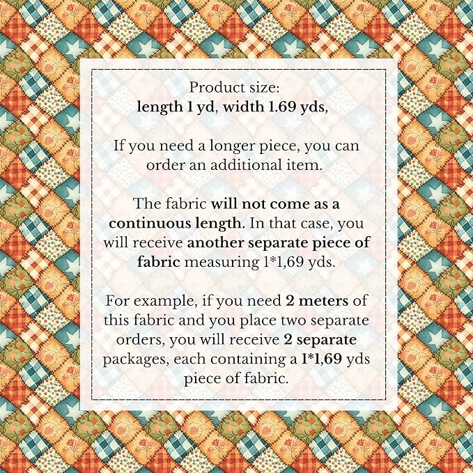 100% Cotton Fabric by the Yard – Turkish Quality Quilting & Sewing Fabric, 1 Yard x 1.69 Yards Wide, Patchwork Cotton for Crafts