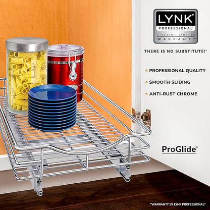 LYNK PROFESSIONAL® Pull Out Cabinet Organizer, 11" x 18" Slide Out Cabinet Organizer Pull Out Drawer – Pull Out Shelves for Kitchen Cabinets – Under Sink Organizers - Lifetime Ltd. Warranty, Chrome