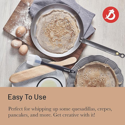 de Buyer MINERAL B Carbon Steel Crepe & Tortilla Pan - 9.5” Diameter, 8.25” Cooking Surface - Ideal for Making & Reheating Crepes, Tortillas & Pancakes - Naturally Non-Stick Finish - Made in France
