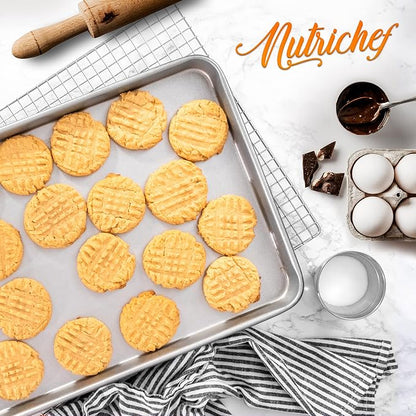 NutriChef Aluminum Baking Sheet w/ Cooling Rack - Thick & Durable Cookie Sheet Tray for Baking Pastries, Cookies, Bacon, & More - PFOS, PTFE, PFOA FREE, Dishwasher Safe (13" x 10")
