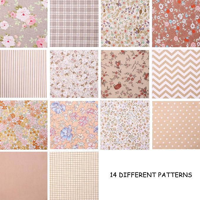 Nodsaw 14pcs Cotton Fat Quarters Fabric Bundles 18x22 inch for Quilting, Sewing, Patchwork, and DIY Crafts – Vintage Light Brown