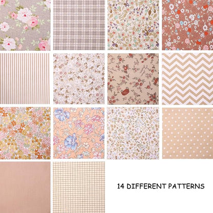Nodsaw 14pcs Cotton Fat Quarters Fabric Bundles 18x22 inch for Quilting, Sewing, Patchwork, and DIY Crafts – Vintage Light Brown
