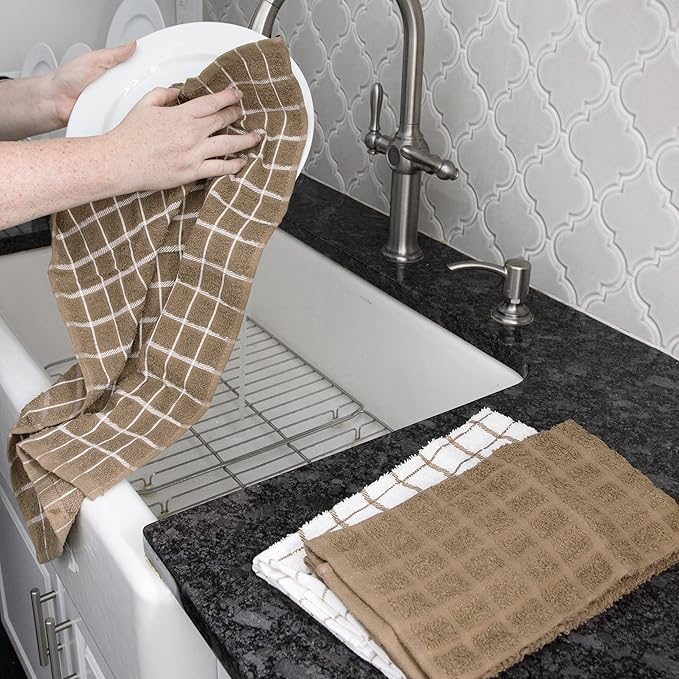 Ritz Premium 3-Pack Kitchen Towel & 6-Pack Dish Cloth Set - Highly Absorbent, Super Soft, Long-Lasting, 100% Cotton Terry Drying Cleaning Cloths, Mocha