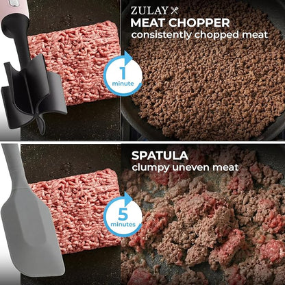 Zulay Kitchen Ground Beef Chopper Tool – 5-Blade Nylon Meat Chopper for Ground Beef, Non-Toxic Food Safe Meat Masher & Breaker, Heat Resistant to 180°C, Dishwasher Safe – Light Pink