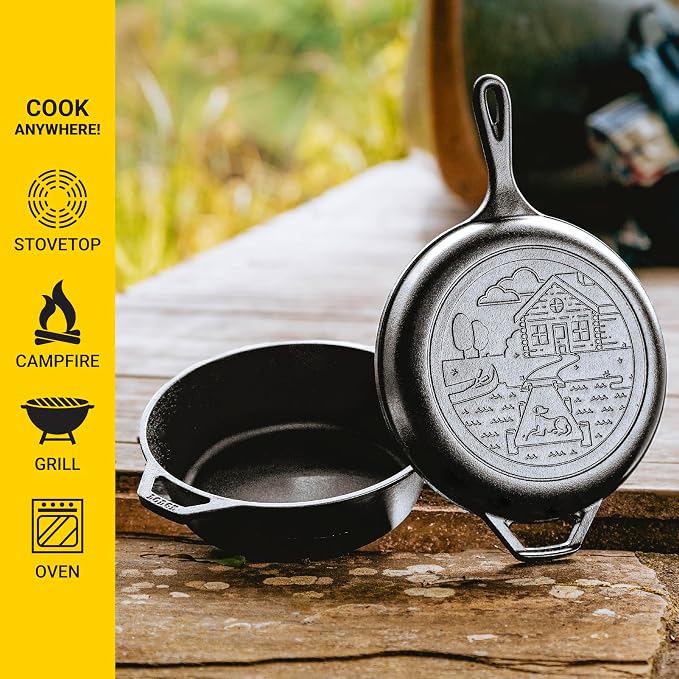 Lodge Cast Iron Wanderlust Series, Cabin Combo Cooker, 3.2 Quart