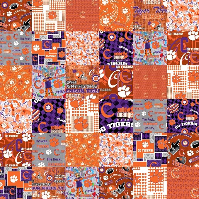 Clemson University Tigers Fabric – Officially Licensed Clemson University Cotton Quilting Fabric by Sykel Enterprises, Precut Yardage for Sewing & Crafts Cheater Quilt