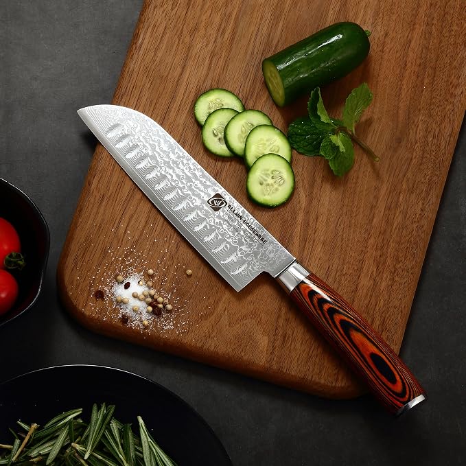 Japanese Santoku Knife 7" Damascus VG10 Stainless Steel 67-Layer Forged Razor Sharp Asian Chef's Knife Pakkawood Handle Precision Slicing Dicing Chopping Meat Fish Vegetables Gift Box