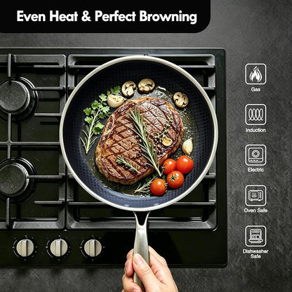BRASA,Nonstick steel Cookware Sets,Multi-layer Cookware,Ceramic coating,Compatible Gas,Electric & Induction Dishwasher safe (PFOS, PFOA Free) saucepan and frying pan and 4trivet set