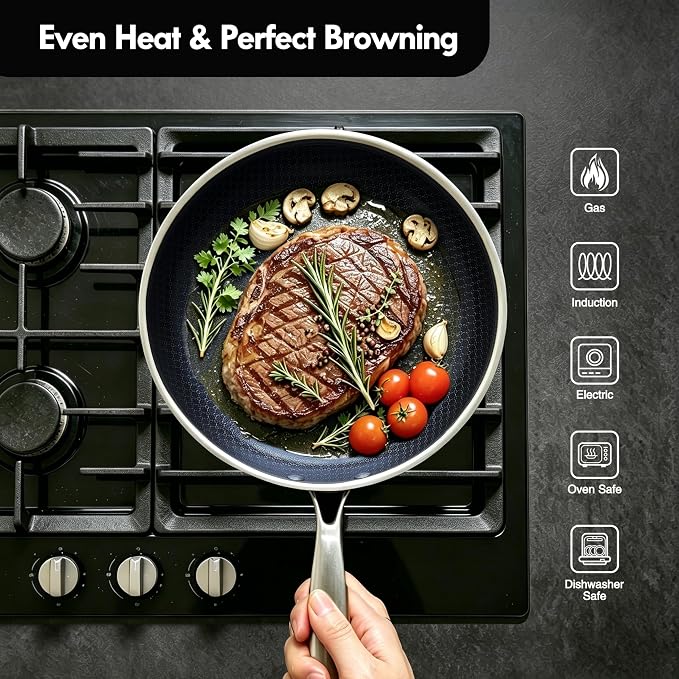 BRASA 3PCS pot and pan set,nonstick cookware set,stainless steel pan set,Ceramic coating,Compatible Gas,Induction Dishwasher safe (PFOS, PFOA Free) 3frying pan set