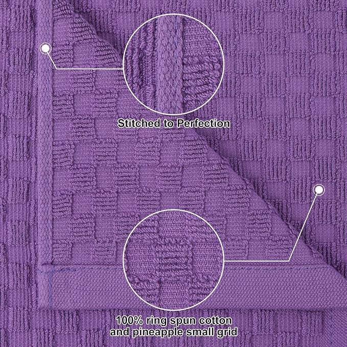 Homaxy 100% Cotton Kitchen Towels and Dishcloths Set, 12 x 12 & 15 x 25 Inches, Set of 10 Bulk Terry Cloth Dish Towels, Super Soft and Absorbent Hand Towel with Hanging Loop, Purple
