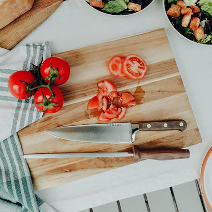 Lamson Premier Forged 8" Chef's Knife, Hi-Carbon Stainless Steel Blade, Triple Riveted for Balance, Ideal for Dicing, Slicing & Chopping, Kitchen Knives - Walnut Handle