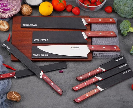 WELLSTAR Knife Edge Guards Set, 8 Piece Universal Blade Covers, BPA Free ABS Protective Blade Sheaths, Non-Scratch Felt Lining Kitchen Knives Covers (Knives not included)