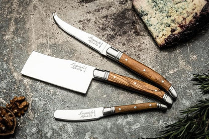 Laguiole Style De Vie Cheese Knives, Luxury Line, Olive Wood, Set of 3 Pieces, Giftbox Included