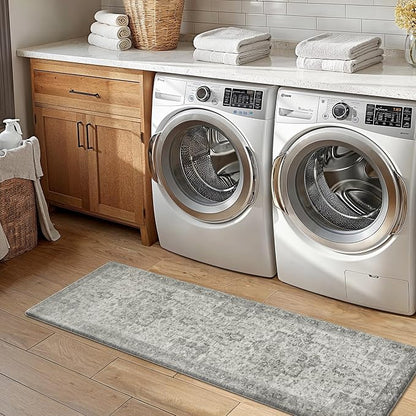 GENIMO Kitchen Mats for Floor, Washable Anti Fatigue Mat for Cushioned, 17.3"x59", Waterproof Kitchen Rugs, Non Slip Foam Comfort Standing Mat Rug for Home, Runner, Sink, Laundry, Stone Gray