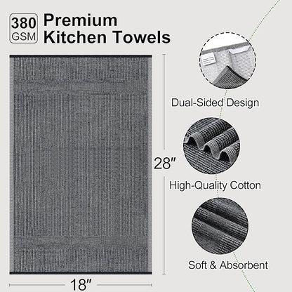 Mordimy Premium Kitchen Towels 12 Pack (18 x 28 Inches, Black), Large Cotton Kitchen Hand Towel, Flat & Terry Dish Towels for Drying Dishes, Super Absorbent Tea Dishtowels Set with Hanging Loop